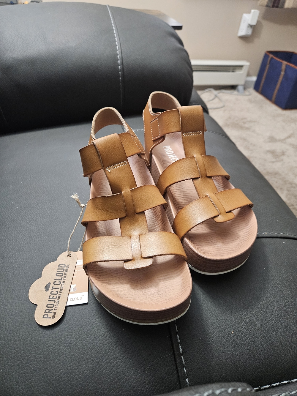 Project Cloud Women's Tan Strappy Platform Sandals